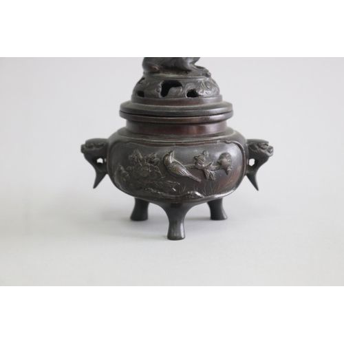 Small Chinese bronze incense holder with mounted dog of fo, approx 11