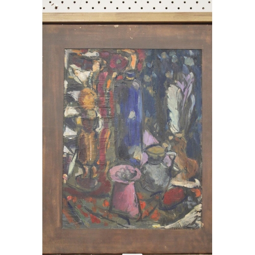 781 - Graham Stocks, still life mosaic 2000, oil on board, approx 34cm x 26cm