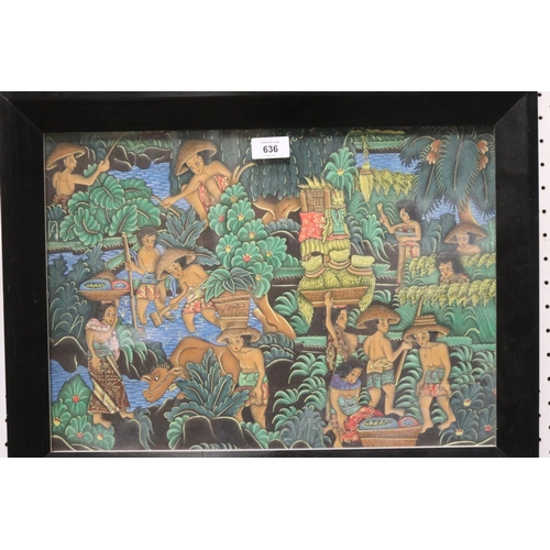 787 - Unknown, Balinese artwork, unsigned, approx 32cm x 46cm