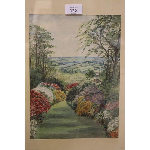 793 - English watercolour of a garden, see verso, artwork, approx 27cm x 20cm