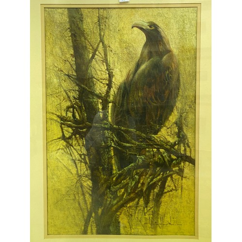 819 - Large eagle artwork, signed lower right, approx 88cm x 58cm