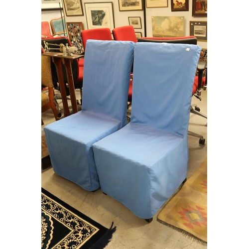 823 - Pair of highback chairs covered with blue slip, each approx 104cm H x 49cm W x 50cm D (2)