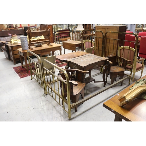 828 - Pair of antique French brass frame single beds, each approx 133cm H x 202cm L x 102cm W (2)