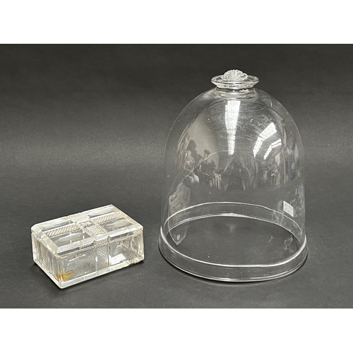 68 - Glass lidded trinket box and hondi light, approx 25cm H and shorter (2)