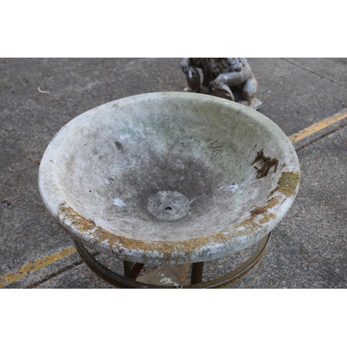 835 - Composite stone planter bowl on vintage brass table base, approx 78cm Dia x 67cm H (2)