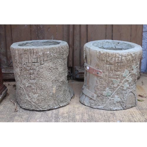 837 - Pair of old French composite stone garden planters, of tree house design, each approx 41cm H x 40cm ... 