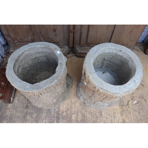 837 - Pair of old French composite stone garden planters, of tree house design, each approx 41cm H x 40cm ... 