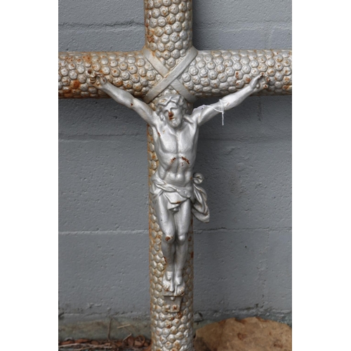 838 - Antique French cast iron cross, Jesus, approx 91cm H x 48cm W