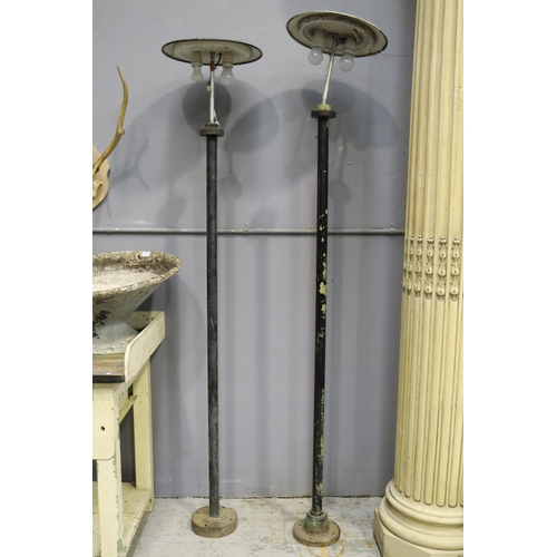 842 - Two industrial design iron lampposts, unknown working condition, approx 210cm H and shorter (2)