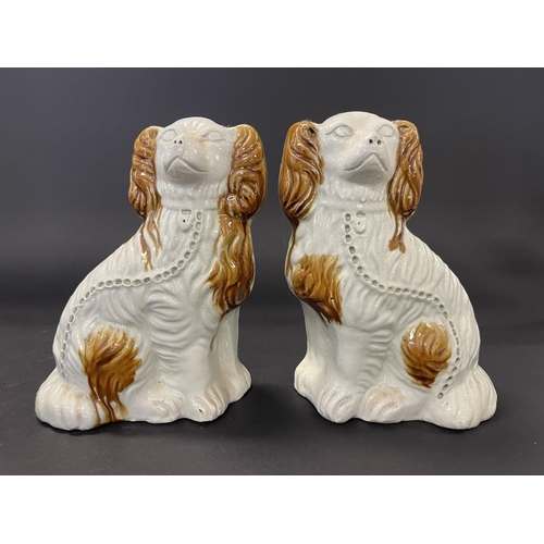 116 - Pair of Staffordshire style dogs with tan highlights, approx 23cm H (2)