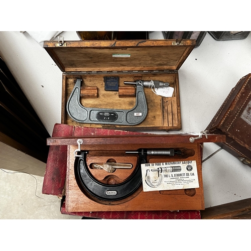 138 - Two vintage Micrometer Swiss and the other Scottish, each approx 3cm H x 28cm W x 15cm D (2)