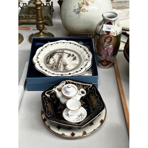 169 - Vienna vase along with a miniature teapot and cup and saucer. Boxed Wedgwood Queens ware plate,  app... 