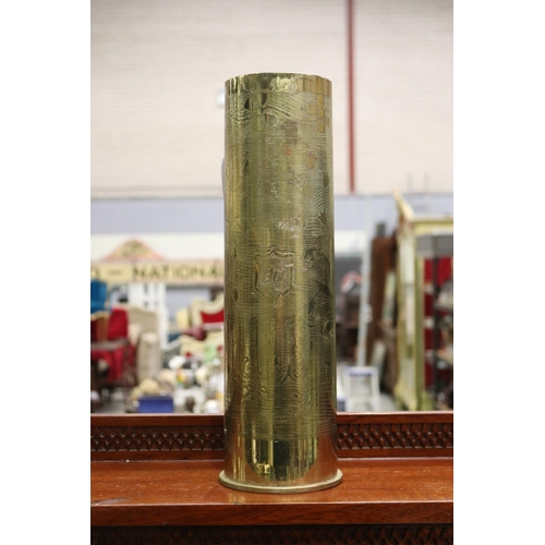 130 - Brass trench art vase, approx 39cm H