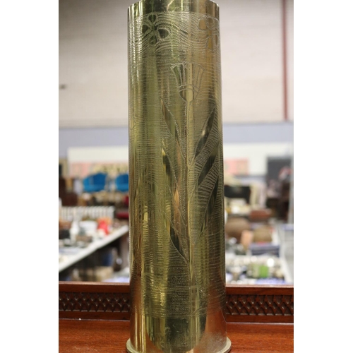 130 - Brass trench art vase, approx 39cm H