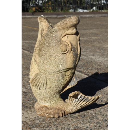 839 - Composite stone garden statue of fish, AF, approx 55.5cm H