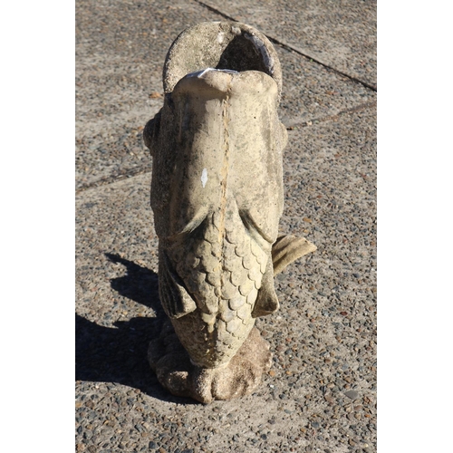 839 - Composite stone garden statue of fish, AF, approx 55.5cm H