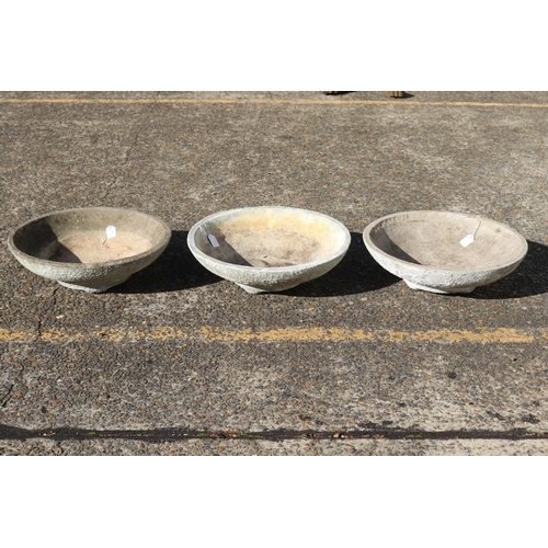 845 - Three composite stone bird baths, approx 14cm H x 45cm Dia