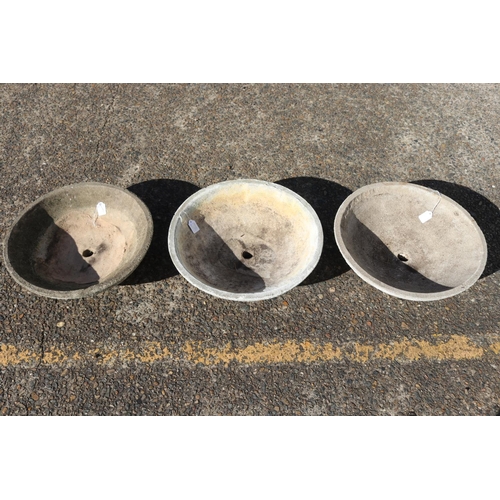 845 - Three composite stone bird baths, approx 14cm H x 45cm Dia