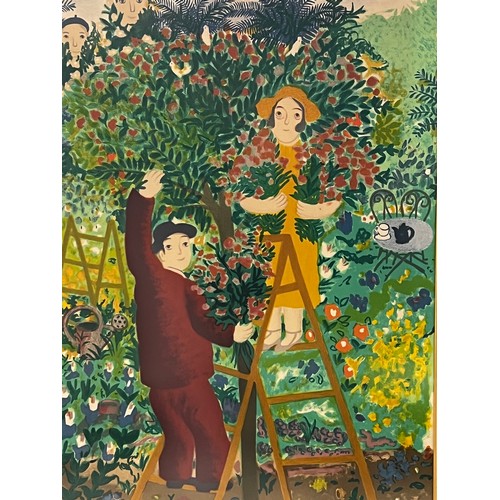 187 - Lennart Jirlow (1936-) Sweden-Coloured Lithograph, Harvesting ,  approx 63 cm H 46 cm W