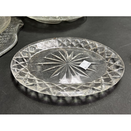 196 - Crystal and glass trays, approx 37cm Dia and smaller