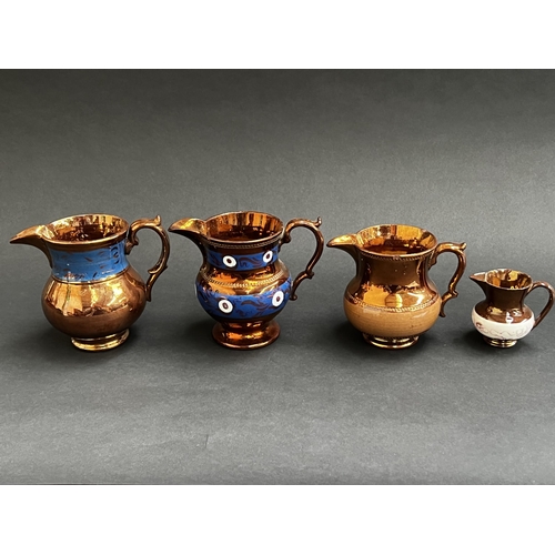 210 - Four antique copper lustre jugs (4)  approx 12 cm H and smaller -  approx 12 cm H and smaller