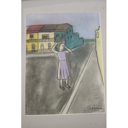 798 - Camilla Dickerson (b.1967-) girl in street (AF frame), approx 37cm x 27cm