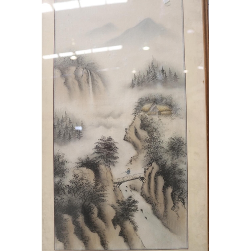 814 - Framed Oriental scene, approx 66cm x 23cm