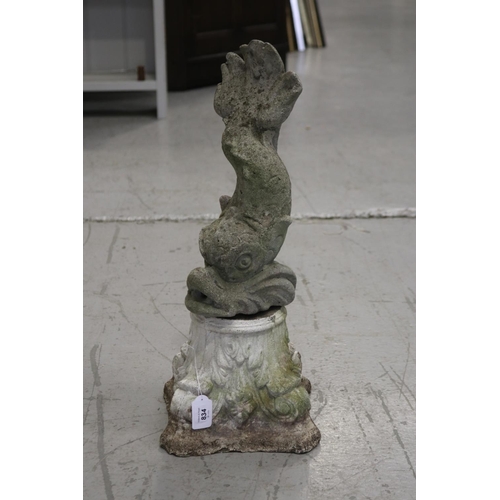 834 - Composite stone dolphin figure on stand, approx 54cm H x 20cm W