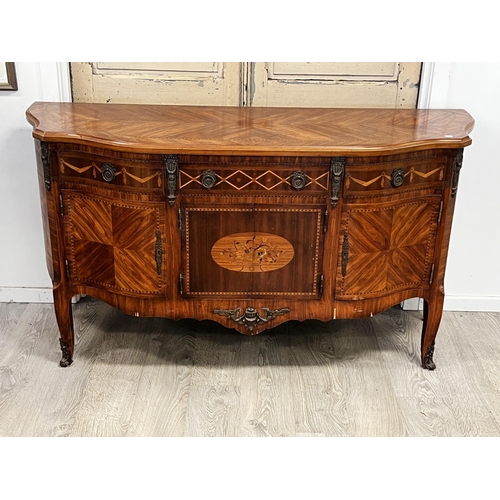 1044 - Fine quality antique style inlaid sideboard, fitted with three drawers, approx 94cm H x 169cm W x 56... 