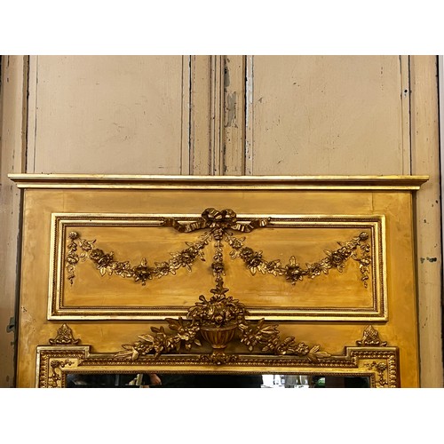 1045 - Fine French painted and gilt surround mirror, bevelled mirror plate, rectangular section above with ... 