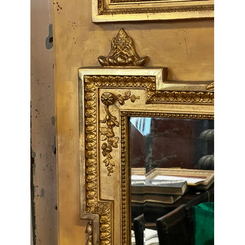 1045 - Fine French painted and gilt surround mirror, bevelled mirror plate, rectangular section above with ... 