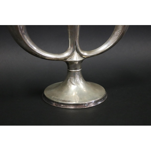 1014 - German silver (835 mark) Modernist three stick candelabrum, approx 420gms and approx 17.5cm H x 25cm... 