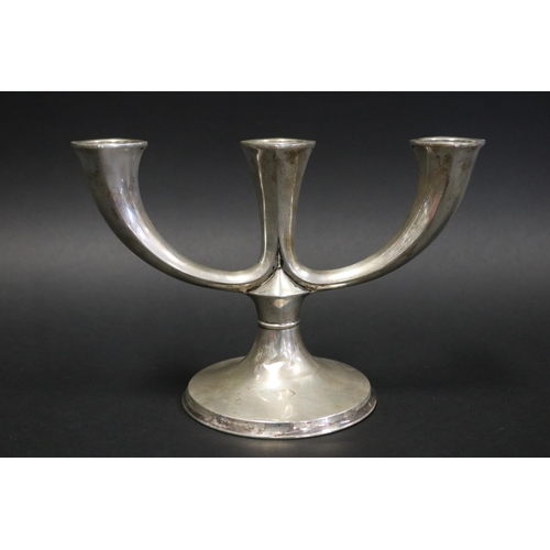 1014 - German silver (835 mark) Modernist three stick candelabrum, approx 420gms and approx 17.5cm H x 25cm... 