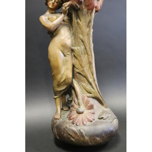 1036 - Large Art Nouveau figural vase, painted cast plaster, approx 53 cm H