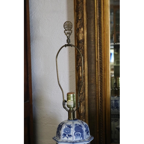 1040 - Pair of Chinese porcelain blue and white lamps bases, cast brass bases, approx 79cm H each (2)