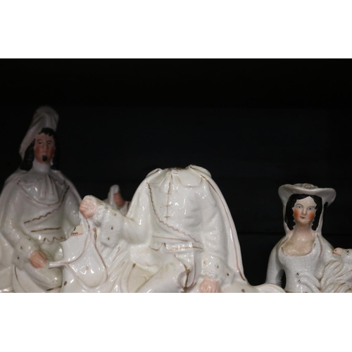 1050 - Three antique Staffordshire figure groups, (one head off in bag), approx 36cm H and shorter (3)