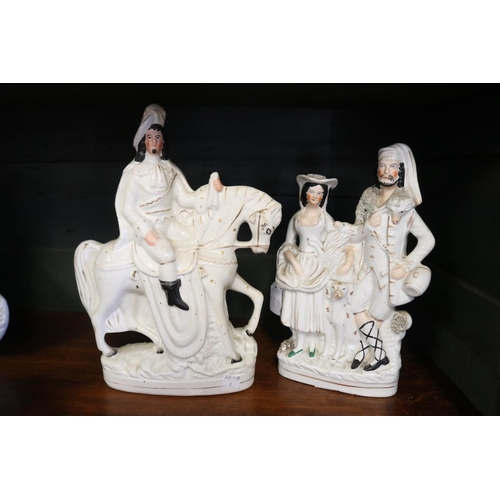 1050 - Three antique Staffordshire figure groups, (one head off in bag), approx 36cm H and shorter (3)