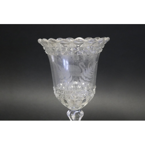 1057 - Antique pressed glass celery vase, wheel cut decoration with a swan and the words Celery, approx 25c... 