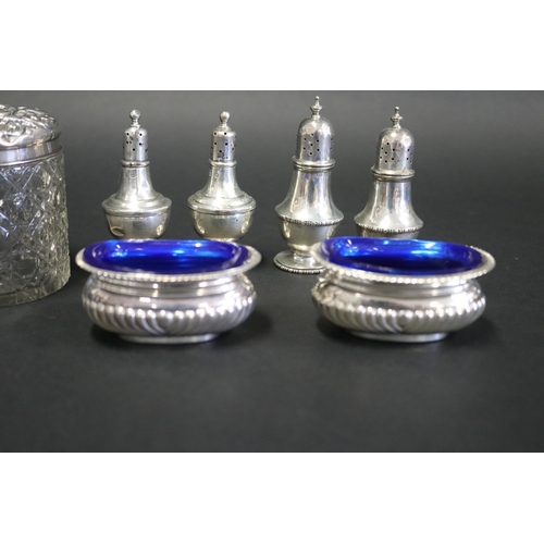 1060 - Assortment of sterling silver to include pair of sterling salts Chester 1897 - Pair of pepper pots C... 