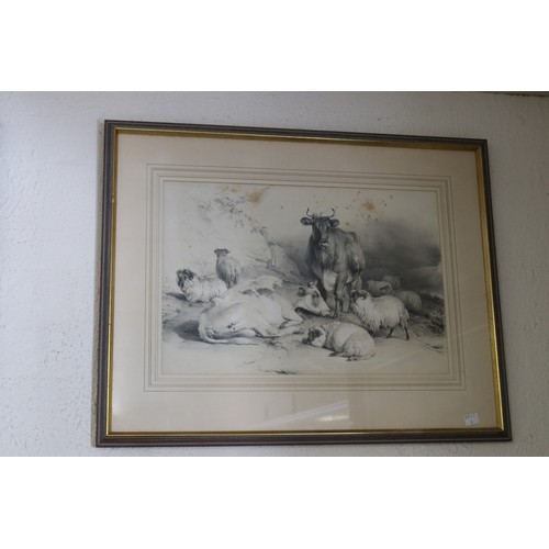 1039 - Thomas Sidney Cooper (1803-1902) England, two antique lithographs, Cows and sheep, both signed and d... 