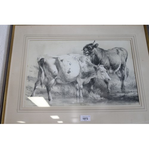 1039 - Thomas Sidney Cooper (1803-1902) England, two antique lithographs, Cows and sheep, both signed and d... 