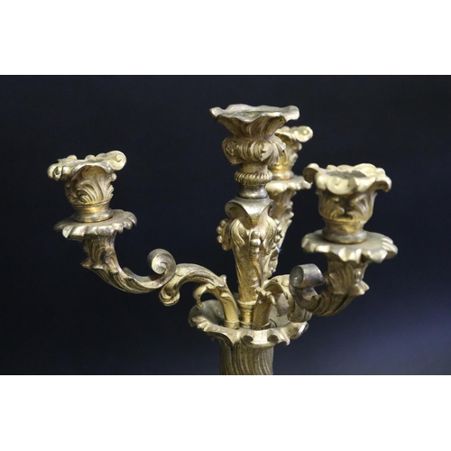 1023 - Fine 19th century antique ormolu bronze four stick candelabrum, approx 44cm H