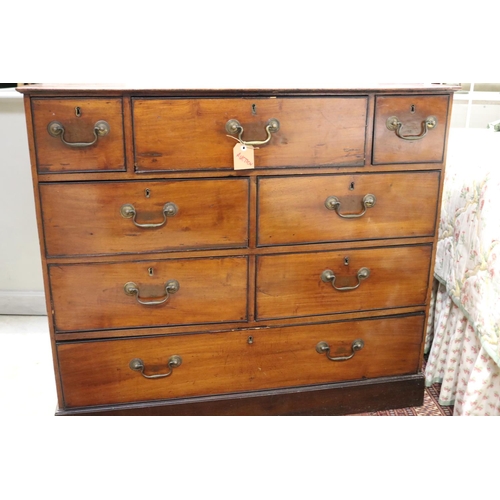 1704 - Antique campaign secretaire chest, fitted with a central narrow secretaire, flanked by two smaller d... 