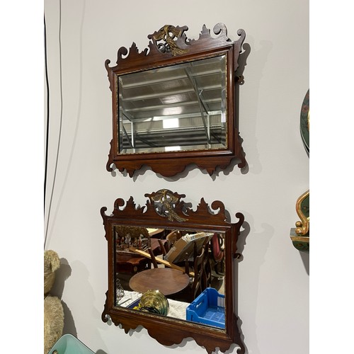 1021 - Pair of English mahogany Georgian revival mirrors, approx 57.5cm W x 56.5cm H (2)