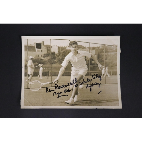 1010 - Collection of signed photos of a young Ken Rosewall, approx 24cm x 18cm & smaller. Provenance: Ken R... 