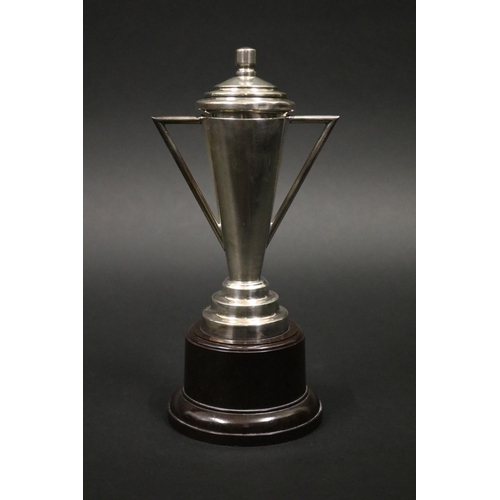 1012 - Twin handled lidded tennis trophy, inscribed Metropolitan H.C Singles Under 14 1946 K.Rosewall 11yrs... 