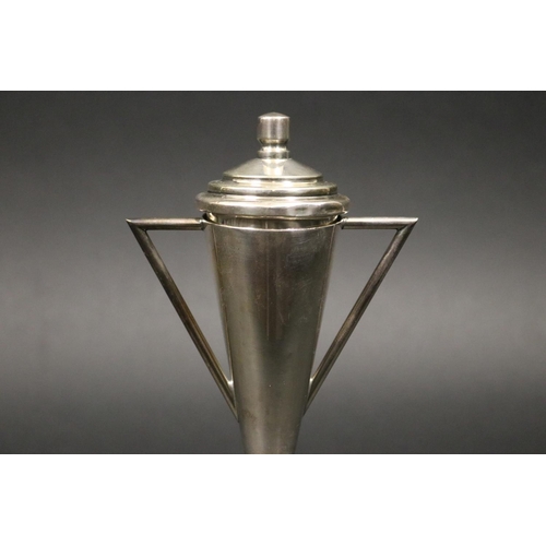 1012 - Twin handled lidded tennis trophy, inscribed Metropolitan H.C Singles Under 14 1946 K.Rosewall 11yrs... 
