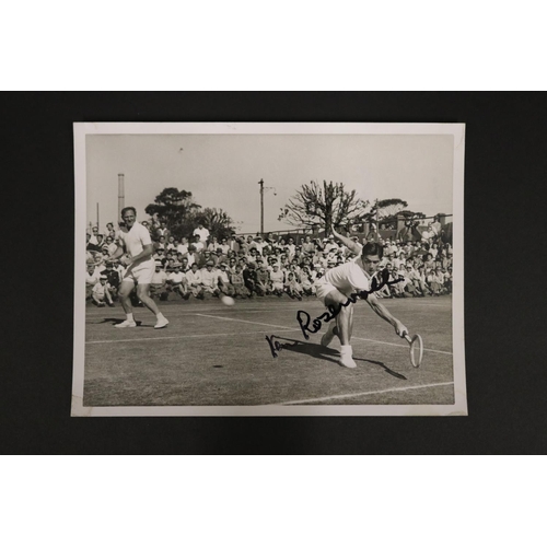 1050 - Two black and white photographs of Ken Rosewall with his Tennis partner and idol John Bromwich, vers... 