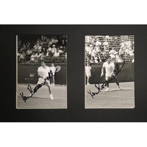 1051 - Assortment of black and white photos and a colour example of Ken in action, Wimbledon 1954, NSW open... 
