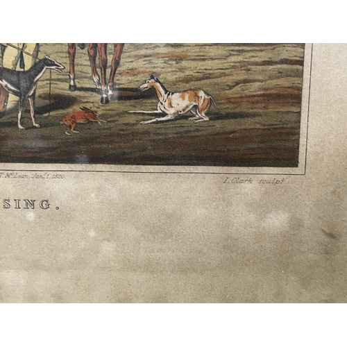 514 - Hunting scene etching coursing, frame approx 52cm x 37cm